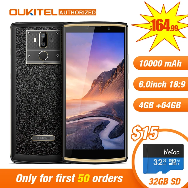 Special Offers Oukitel K7 6.0" 18:9 Display Mobile Phone Android 8.1 4G RAM 64G ROM 10000mAh Quick Charge MTK6750T Fingerprint Dual Rear Camera
