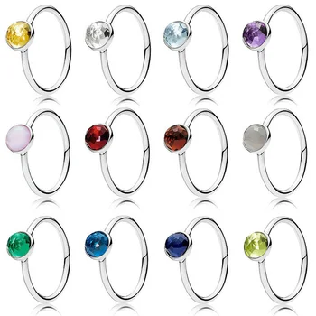 

Fashion 1 Pcs For Women 925 Sterling Silver Rings Birthday Stone Big Crystal Finger Ring For Wedding Jewelry