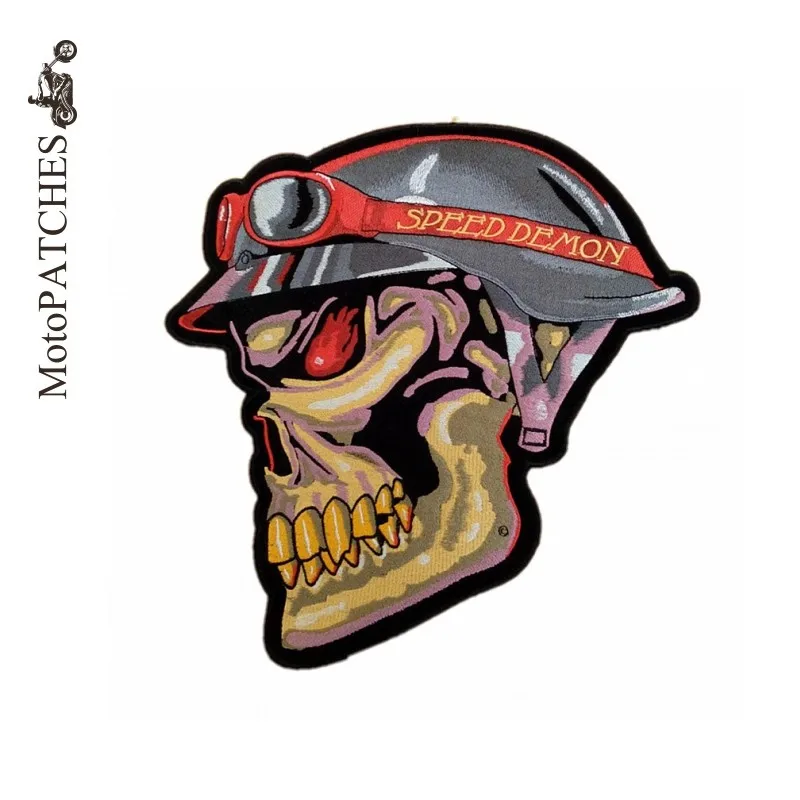 Skeleton Head Iron On Biker Patches Biker For Vest Embroidery Patches