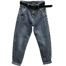 Размера плюс 26-31, Новинка! Модные Стразы со стразами с высокой талией, женские джинсы свободные повседневные джинсы женские штаны-шаровары