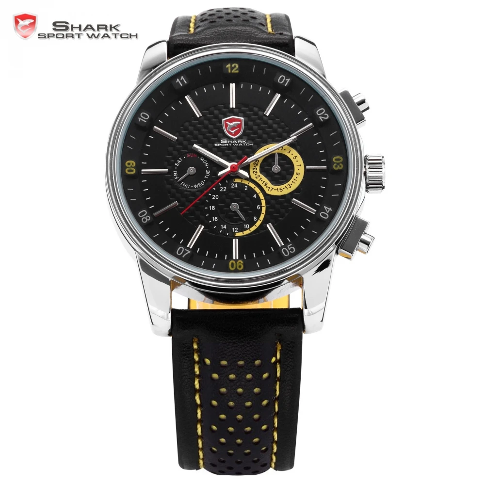 Prix pour Pacifique ange shark sport montre automatique date jour véritable en cuir en acier inoxydable noir jaune hommes militaire quartz montres/sh095 Prix pour Pacifique ange shark sport montre automatique date jour véritable en cuir en acier inoxydable noir jaune hommes militaire quartz montres/sh095