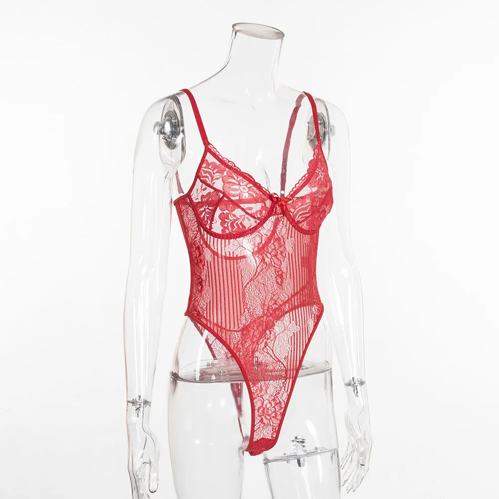 Арцу 2019 сексуальные кружева боди женщин v-образным вырезом регулируемый ремень цветочной вышивкой выдалбливают пижамы Боди Комбинезоны