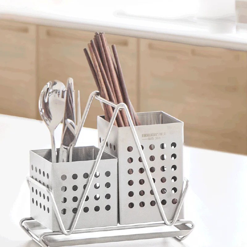 High quality stainless steel chopstick cages spoon rack shelves fork holder reinforced hanging kitchen storage cutlery organizer