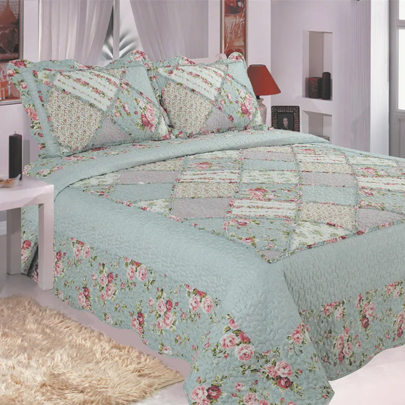 

Retro Vintage Printing Flowers Plaid Bedding Set High Quality Queen Soft Pillowcases 3pcs Bed Set Home Print Duvet Cover