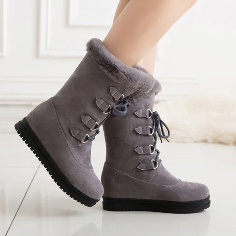 

34-43 Winter boots 2018 European and American fashion casual metal buckle with cross lace-up snow boots comfortable warm boots