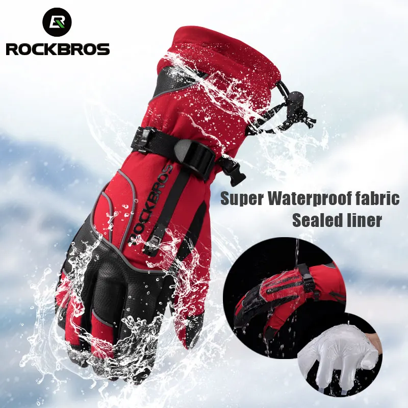 ROCKBROS يندبروف ماء-30 درجة الشتاء الرجال المرأة التزلج قفازات الثلج على الجليد الثلوج الرياضية الحرارية رمادي تزلج قفازات