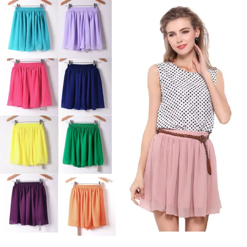 

2019 Large Summer Empire Chiffon Pleated Women's Skirts