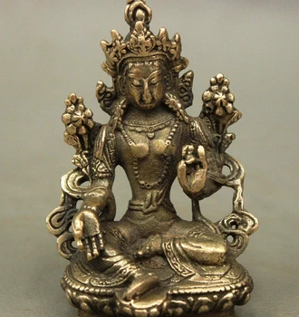 

Folk Chinese Buddhism Copper Green Tara GuanYin Goddess Bronze Lotus Seat Statue