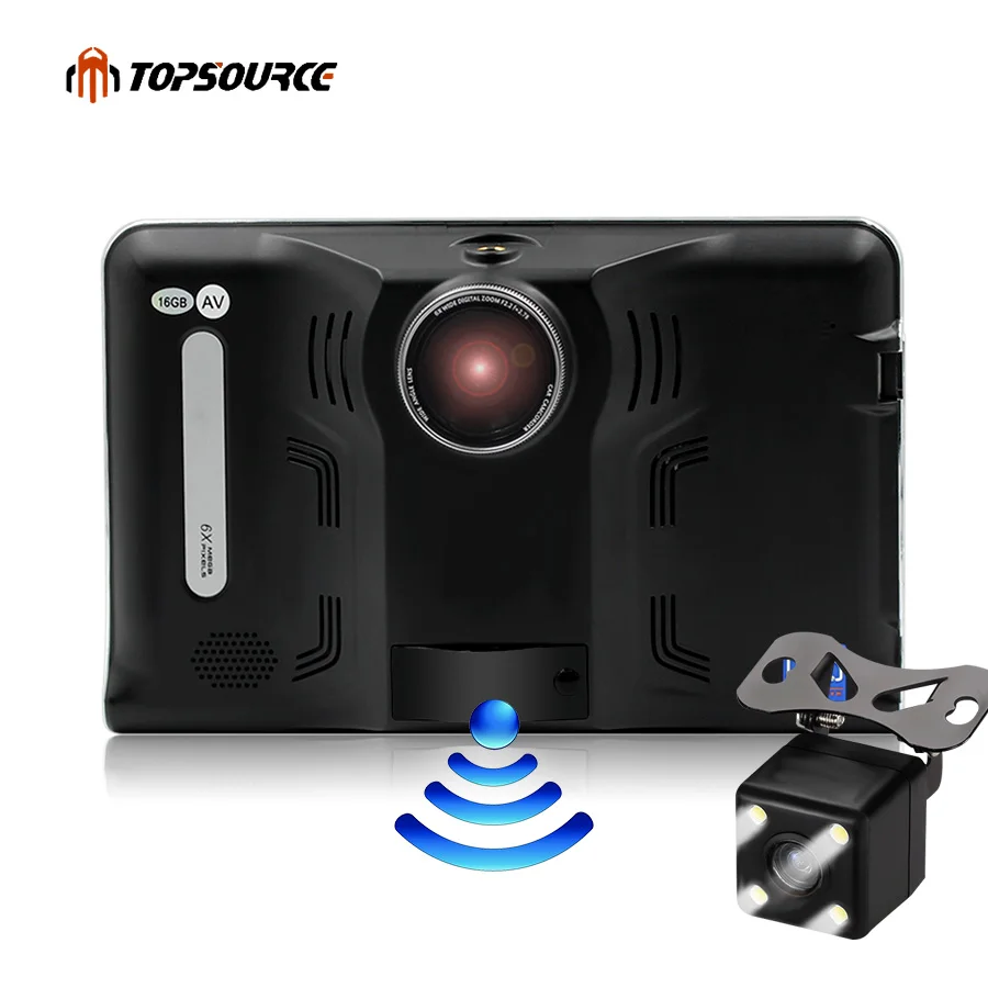 

TOPSOURCE 7'' Car DVR Vehicle GPS Navigation Android Radar Detector 16GB Truck gps navigator navitel/Spain map Rear view camera