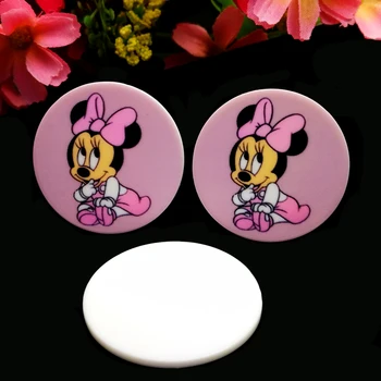 

40pcs/Lot 35mm Round Baby Minnie Planar Resins Cabochons Mouse Flat Back Hair Bow Center DIY Home Decoration Craft Embellishment