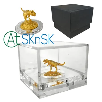 

1Set Customized Simulation 3D Metal Dinosaur Sculpture Model Business Gift with Metal Coin Acrylic Display and Black Gift Box