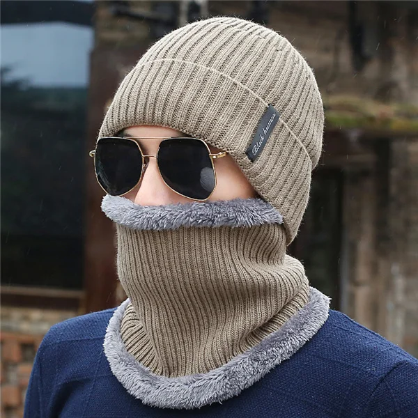 Buy Male Knitted Plaid Beanies Scarf Winter Stocking