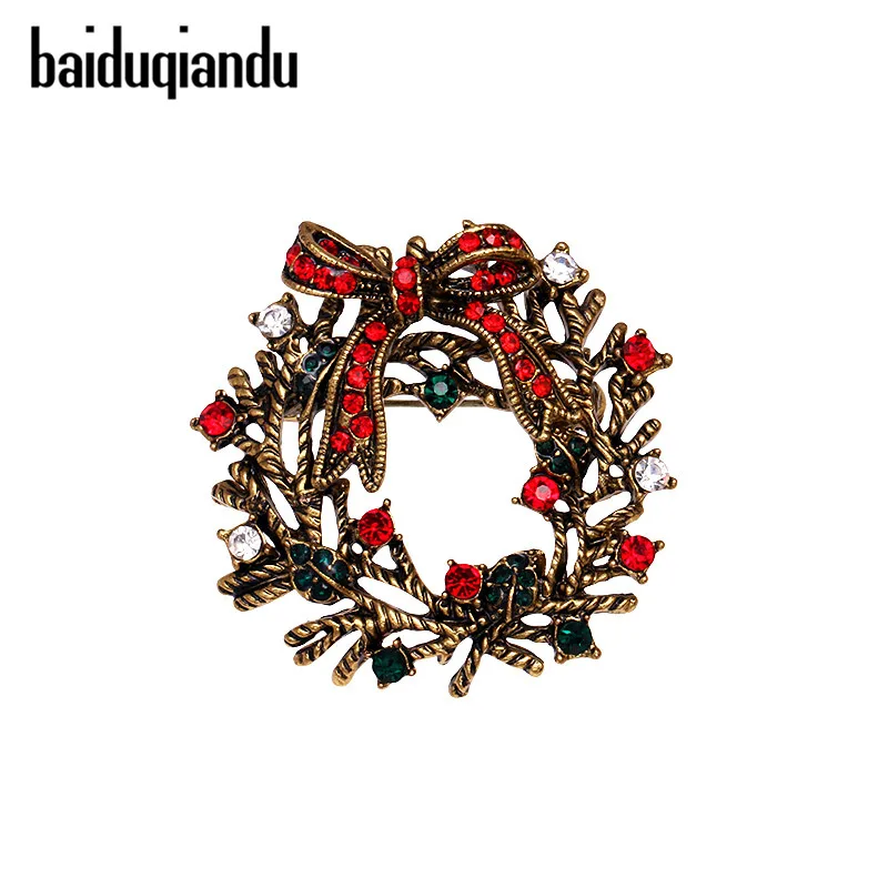 

baiduqiandu Retro Christmas Gift Brooch Pins Crystal Garland Charms Flower Bowknot Winter Creative Antique Gold Jewelry Gift