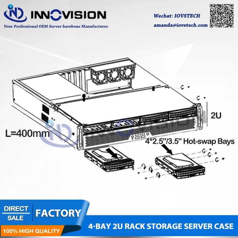 Гибкий Ультра короткий 2U чехол L = 400 мм огромный для хранения 4 отсека hotswap 2U Серверный корпус для брандмауэра/NVR