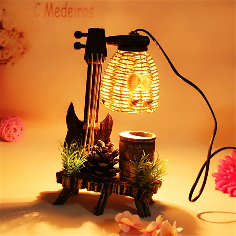 

2019 New Arrival Handmade Table Lamp Figurines Miniatures Table Lamp Ornaments Violin Shaped Crafts Home Study Decoration Gifts