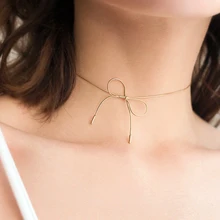 LWONG, Модное изящное Золотое колье с бантом, чокер, чокеры, ожерелья для женщин, ювелирное изделие, колье, цепочка, ожерелье