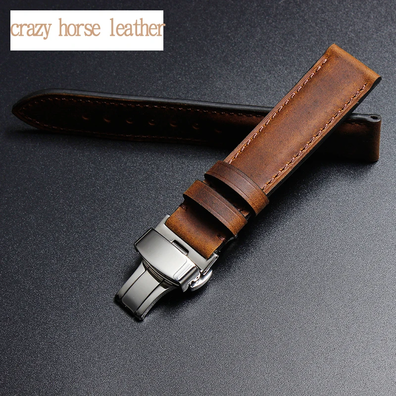 Handmade Watch Accessories Vintage Genuine Crazy Horse Leather 19MM 20MM 21MM 22MM 23MM Brown Watchband Watch Strap