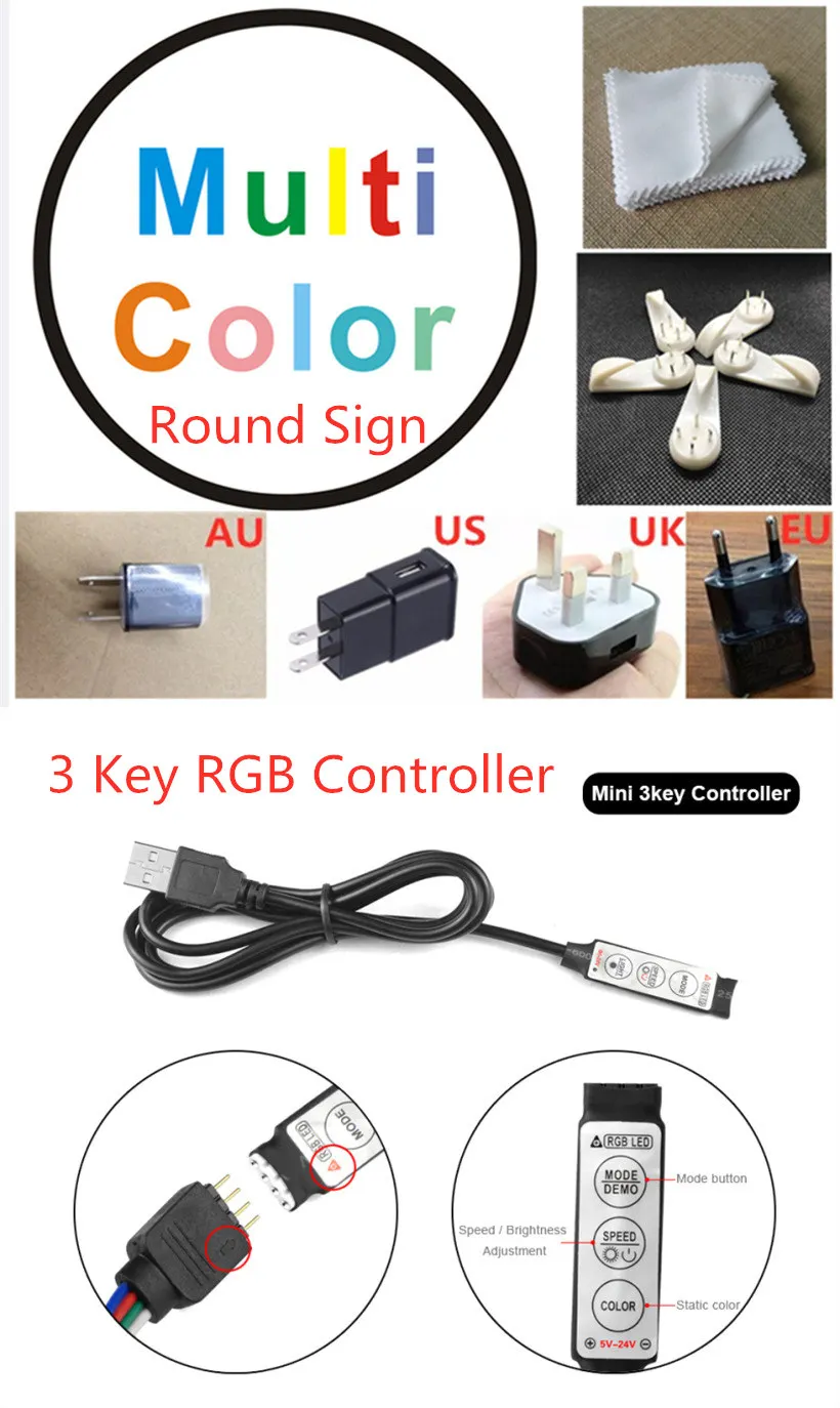 I219-светодиодный неоновый светильник для туалетных комнат - Цвет: 3 Key RGB controller