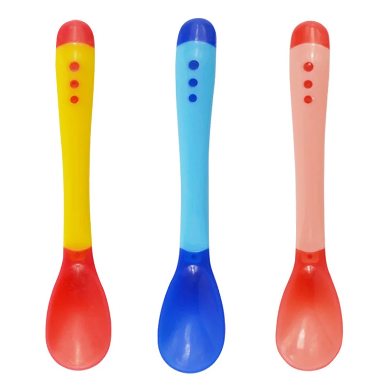 

Rosiky 3pcs Baby Silicon Spoon Safety Temperature Sensing Baby Feeding Spoons Kids Flatware