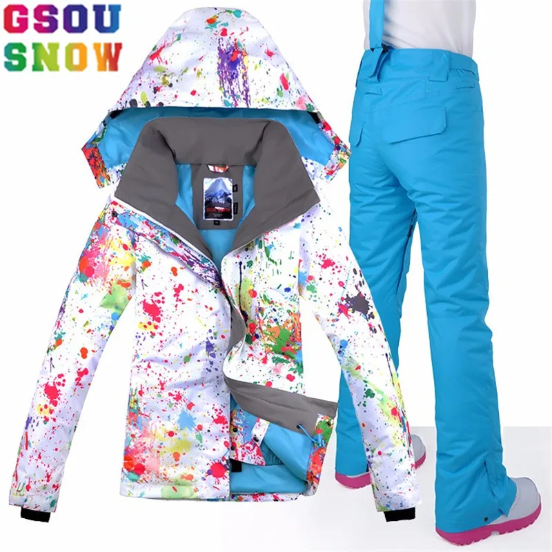 

GSOU SNOW Brand Ski Suit Women Waterproof Skiing Jacket + Snowboard Pants Winter Outdoor Snowboarding Suit Set Snow Clothes
