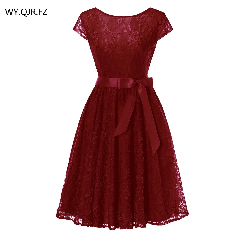 

OML515J#Wine red Lace short sleeved Ball Gown Bridesmaid dresses wedding party prom dress cheap wholesale women fashion clothing
