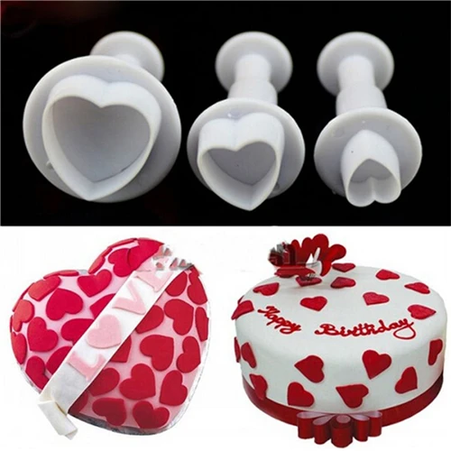 

3pcs/Set Love Heart Shape Cookie Plunger Cutter Biscuit Christmas Cake Decorating Tool Fondant Gum Paste Cupcake Toppers Mold