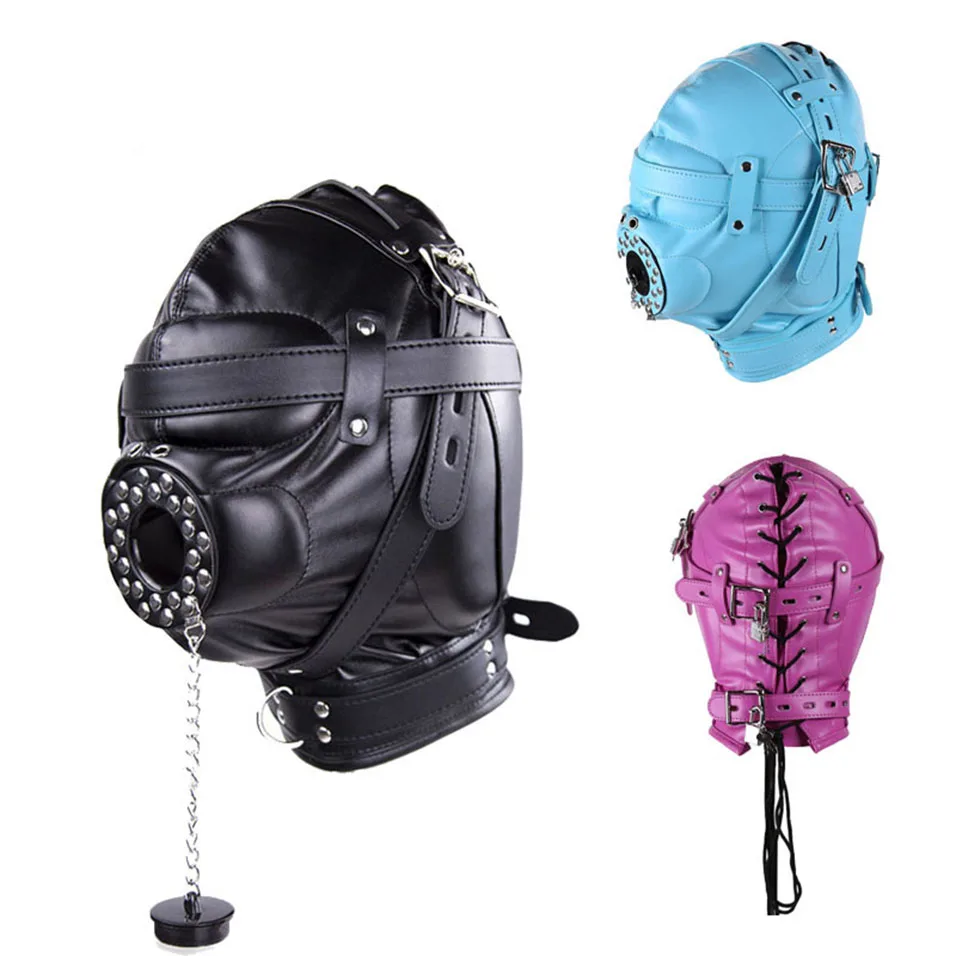 camaTech Fetish PU Leather Bondage Hood Open Mouth Gag Mask Slave Gag