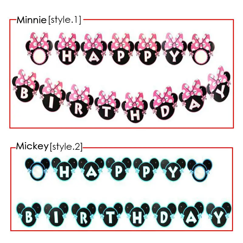 С днем рождения детей 1 комплект Микки Минни Маус буквы баннеры-Декорации для вечеринки флаги детские подарки принадлежности JJ112