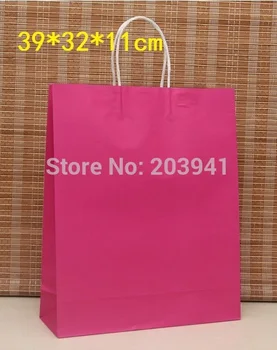 

10 Pcs/lot 39x32x11cm Big size hot/rose Pink paper bag/ kraft bag/ Promotion/ Wholesale price Shops Party Wedding Gifts