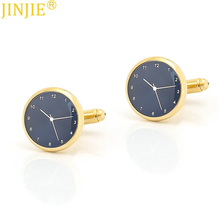 New 2019 Design 1pair Round Wedding Cuff Link Gold Silver and Blue Watch Clock Shape Cufflinks Gift Set for Men Accessories | Украшения и