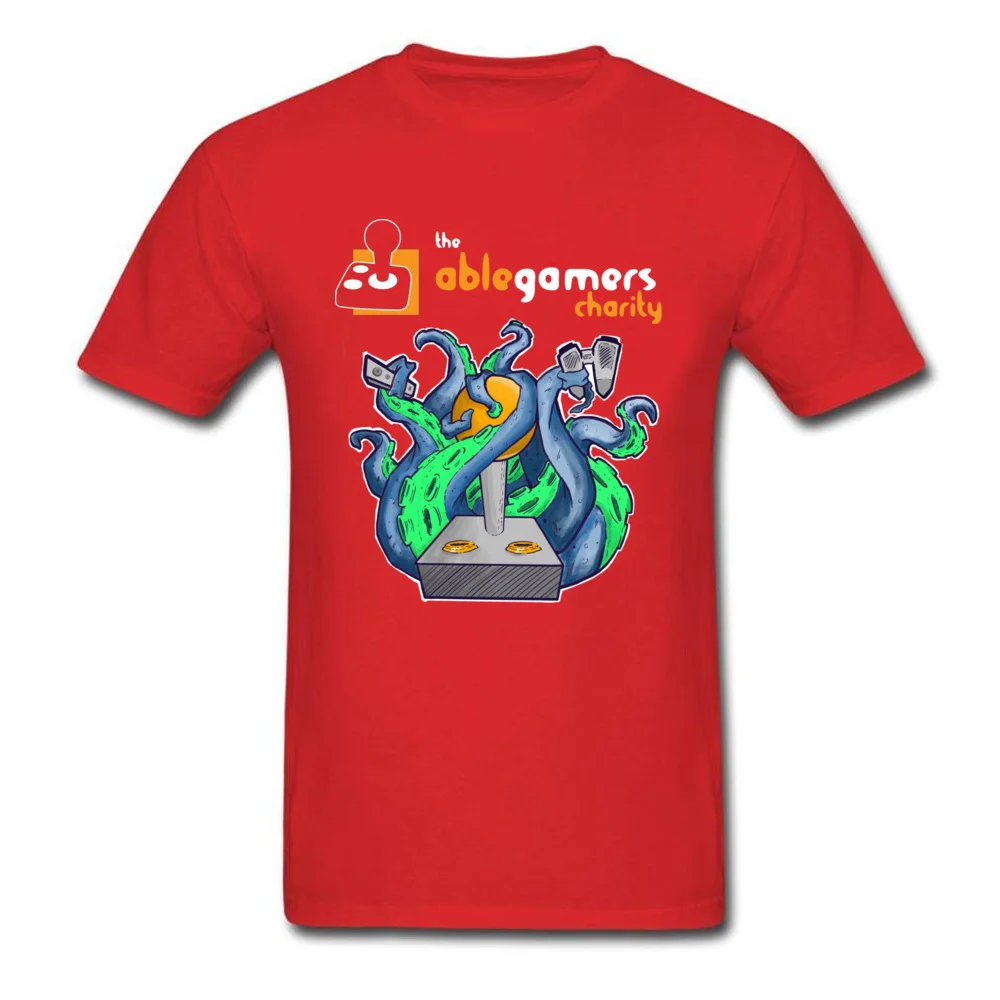 Casual Able Gamers Charity Octopus Tops & Tees for Men Hip Hop Fall Crew Neck 100% Cotton Short Sleeve T-shirts Normal Tee Shirt Able Gamers Charity Octopus red