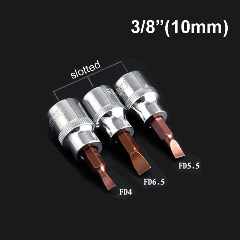3pcs/lot Slotted Screwdriver Bit 3/8 Inch Drive Socket Hand Tools FD4