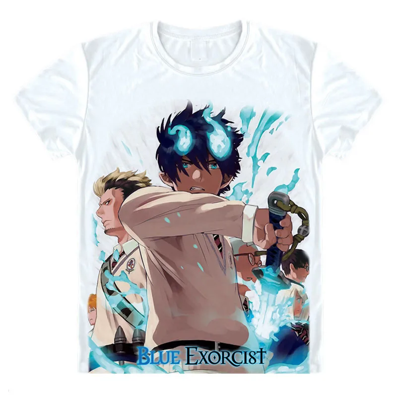 Синяя футболка с надписью «Exorcist» «Okumura Rin Yukio Kamiki izumo», футболка «японская манга», короткий топ для подростков, футболка с 3d принтом