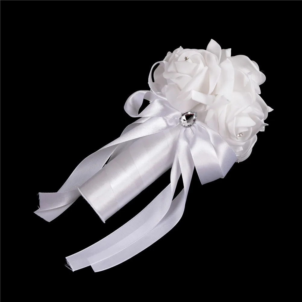 Rose Bridesmaid Wedding Foam Flowers Rose Bridal Bouquet Ribbon Fake Wedding Bouquet New