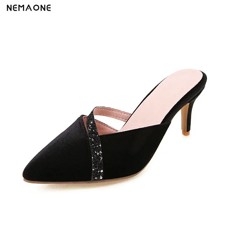 

NEMAONE Ladies slippers High Heels wedding shoes woman poined toe Slingback Summer Concise Women Pumps Size 34-43