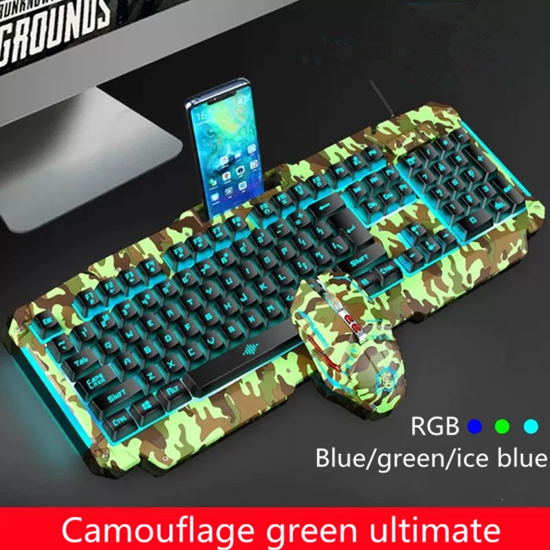 Механическая клавиатура с RGB подсветкой USB Проводная игровая клавиатура имитация механического ощущения 104 клавиш водонепроницаемые компьютерные игровые клавиатуры - Цвет: Camouflage