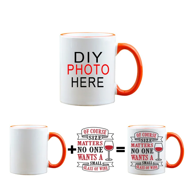 

LIQU Personalized coffee mug DIY photo text logo print 11oz Ceramic Mugs with Multi Rim handle Colors