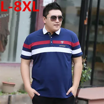 

big size 8XL Men Polo Shirt 2018 Summer Men Business Casual Breathable Striped Short Sleeve Polo Shirt Cotton Work Clothes Polos