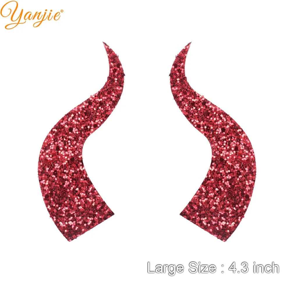10pairs/lot Glitter Felt Devil Horn For Girls Women Headband Hot Sale Halloween Party Kids Hair Bow DIY Hair Accessories - Цвет: large-chunky red