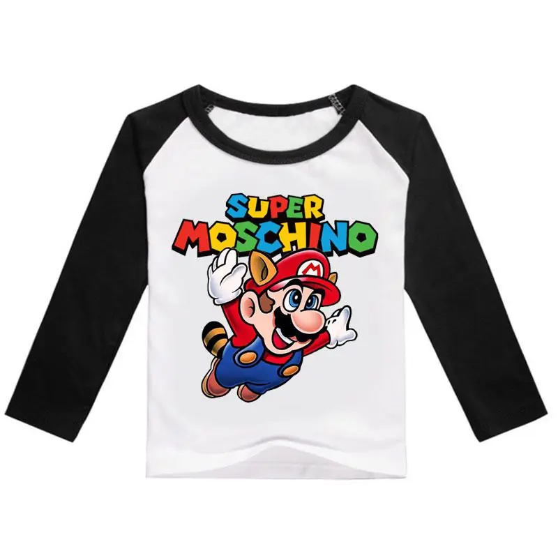 Cotton Super Mario Clothes Spring&Autumn Long Sleeve Cute Cartoon T-shirt Children Shirts Boys Clothing Girls Kids Tees