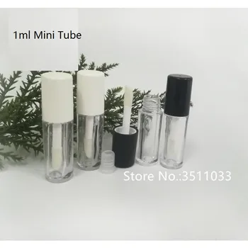 

100pcs White Black Cap Empty Mini Lip Gloss Tube Small Liquid Lipstick Sample Tube Plastic Transparent Lipgloss Package 1ml
