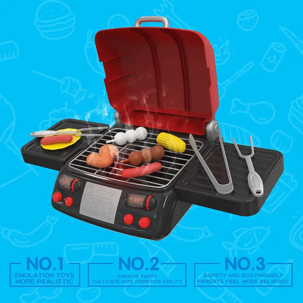 19 шт. набор Электрический гриль ролевые игры Игрушка имитация кухня для барбекю набор для приготовления пищи со светом и звуком