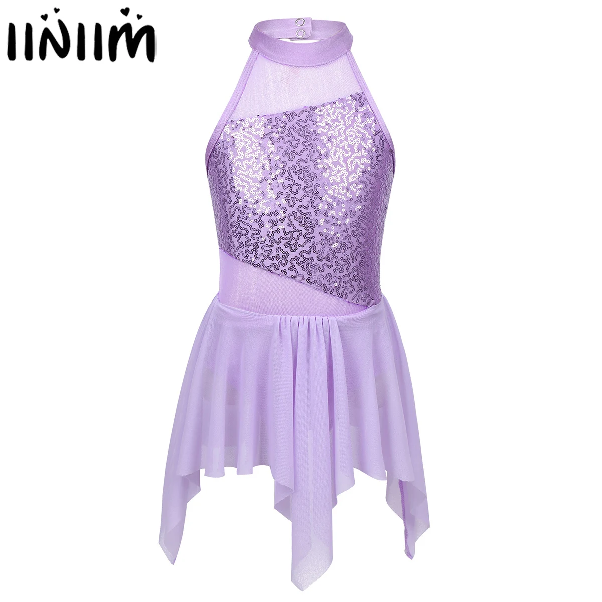 

iiniim Teen Girls Professional Ballet Tutu Dress Holographic Cutout Back Lyrical Dance Costumes Gymnastics Leotard for Kids