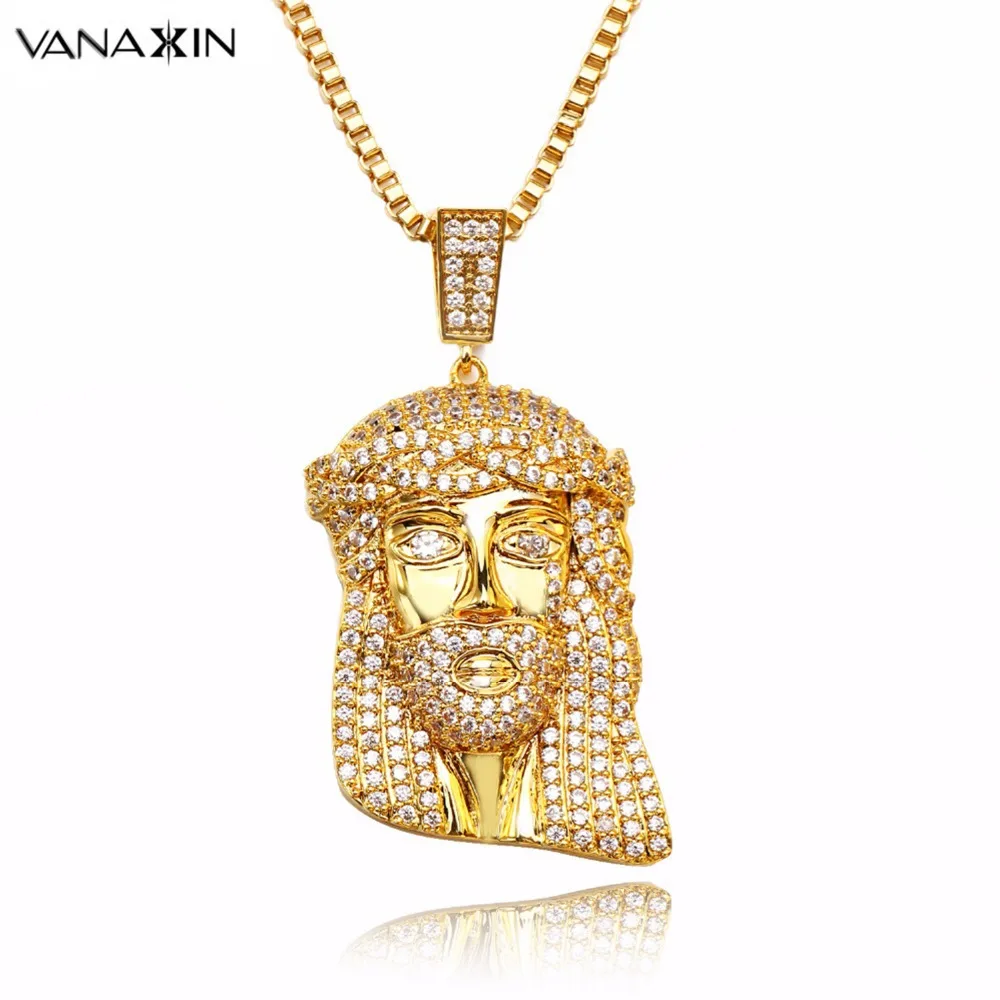 VANAXIN хип-хоп Мужская подвеска с головой Иисуса Золотая металлическим украшением