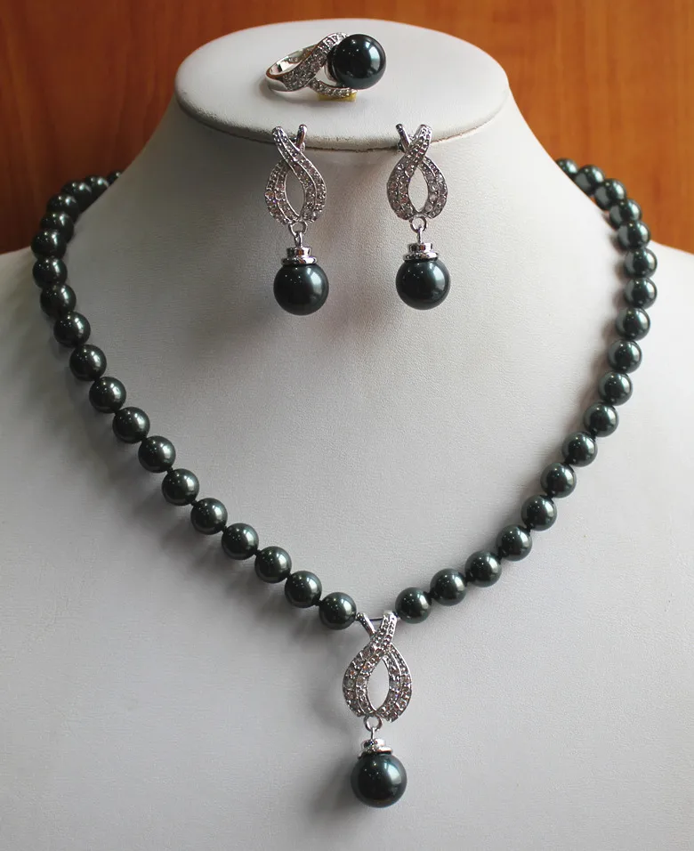 

best gift fashion jewelry set!Wholesale factory price Women's shell pearl Necklace earring ring(7/8/9) set #100