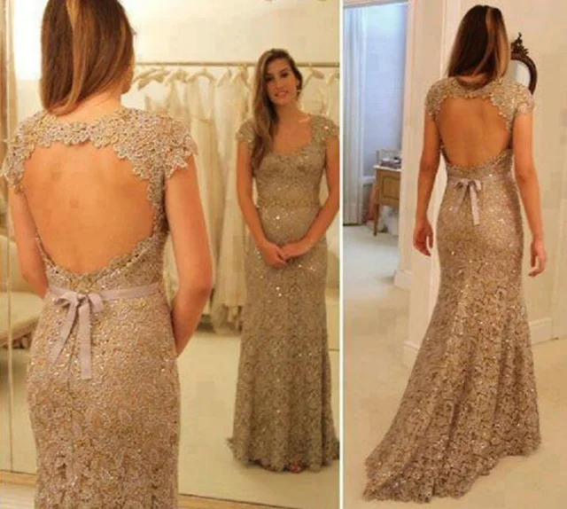 

Abendkleider 2016 Lace Short Sleeve Mermaid Long Evening Dresses Plus Size Open Back Prom Gowns Party Dress Vestido de noche Hot