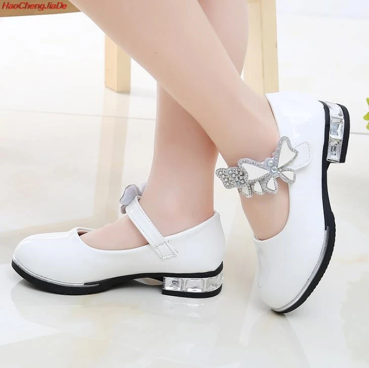 

HaoChengJiaDe Girls Princess Shoes New Brand Spring Leather Children Wedding Shoes High Heels Bowknot Dancing Kids Dress Shoes