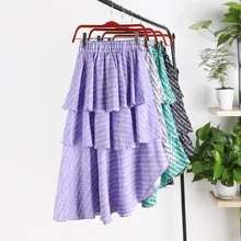 Новая летняя юбка с высокой талией, тонкая модная юбка с буквами, трехслойная юбка с асимметричным эластичным подолом для женщин