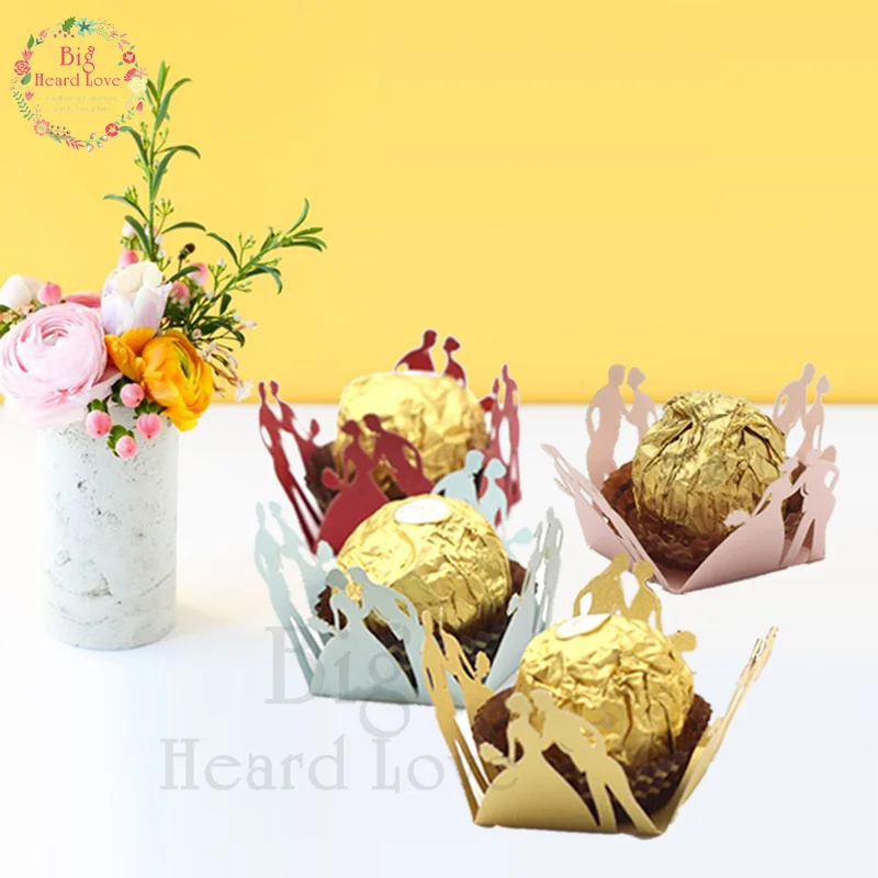 

50pcs Bride Laser Cut Chocolat Bar Wedding Favors and Gifts Baby Shower Paper Candy Box Bar Candy Cups Mini Chocolate Wrappers