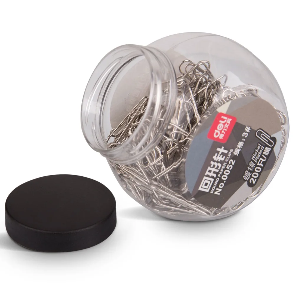 

Deli 200Pcs/barrel New Silver round Paper Clips Metal Clips Memo Clip Bookmarks Stationary Office Accessories School Supplies